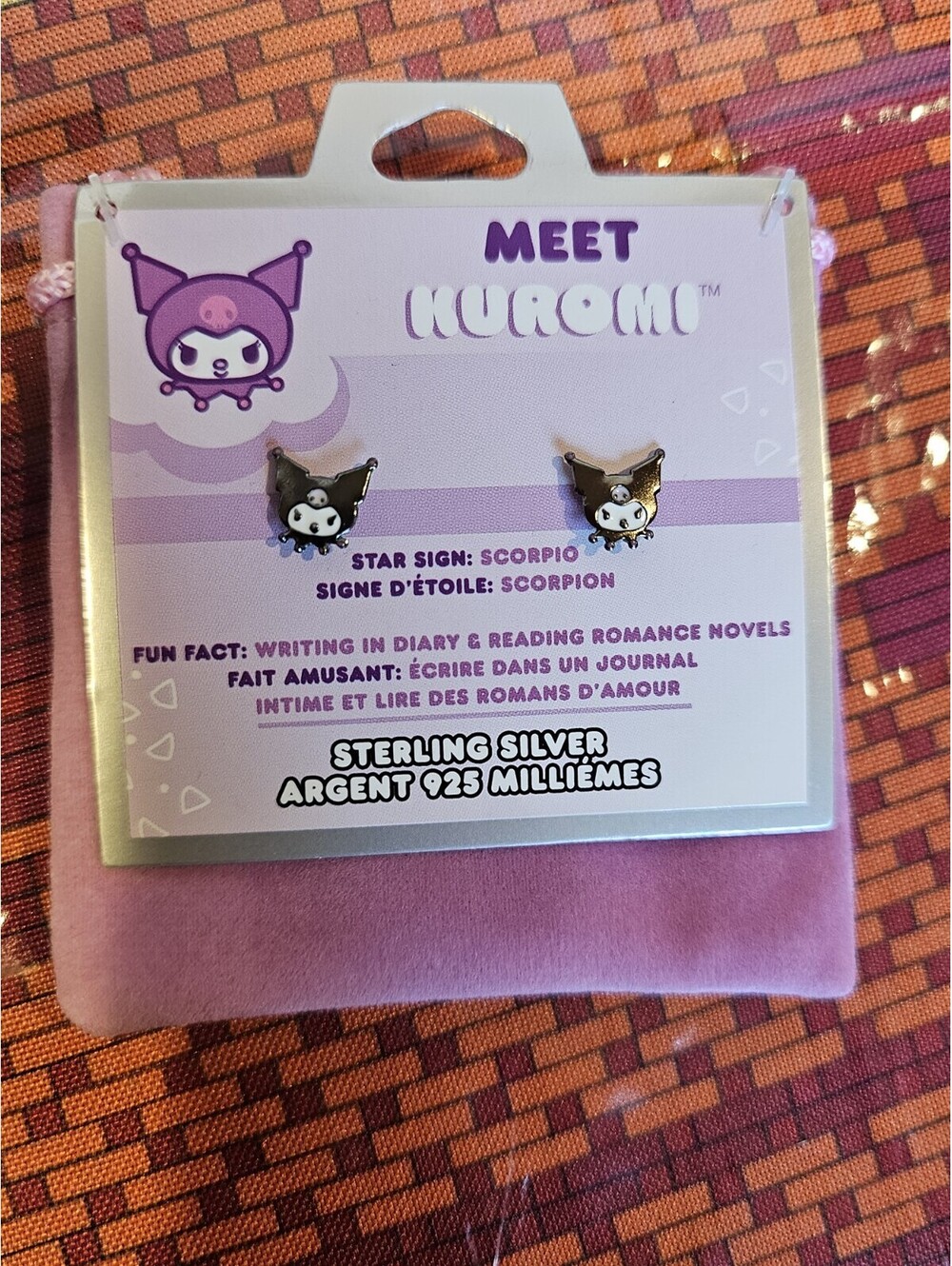 CLAIRE'S - MEET KUROMI - STERLING SILVER ENEMEL STUD EARRINGS & POUCH*NEW*